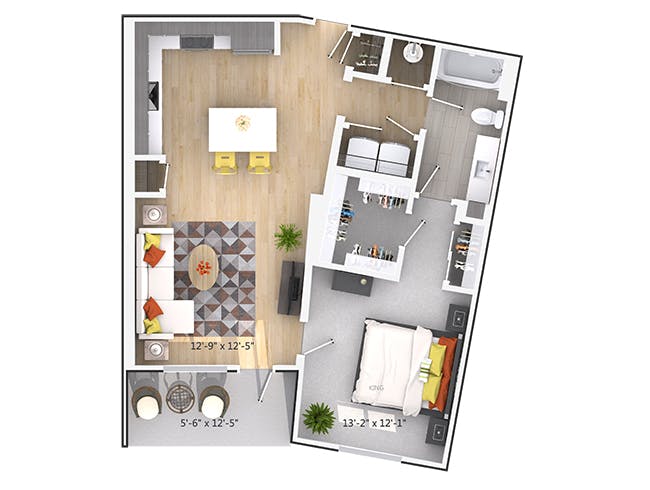 Ridgedale floor plan, 1 Bedroom, 1 Bathroom at AMLI Buckhead apartments
