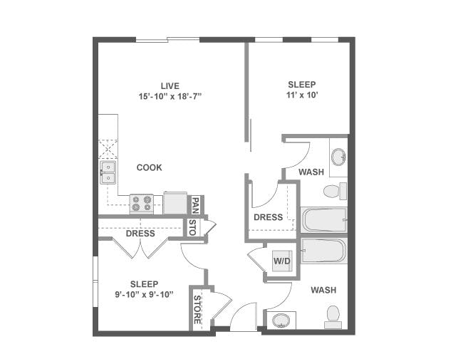 C2 floor plan, 2 Bedroom, 2 Bathroom at AMLI Wallingford apartments