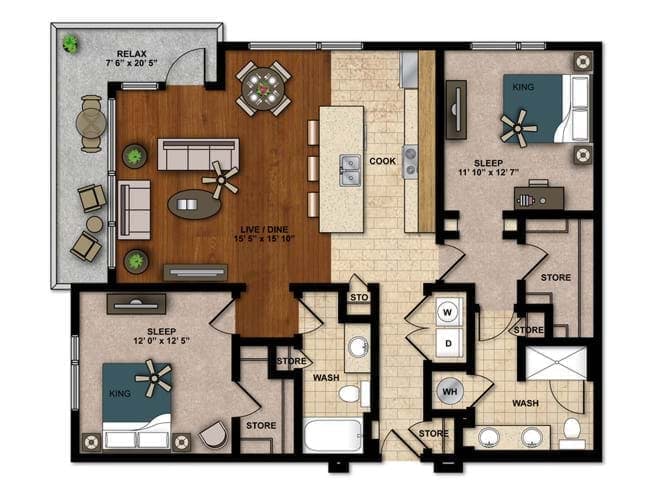 Echelon floor plan, 2 Bedroom, 2 Bathroom at AMLI Ponce Park apartments