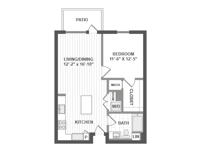 A3a floor plan, 1 Bedroom, 1 Bathroom at AMLI Park Broadway apartments