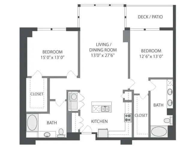 Vaughn floor plan, 2 Bedroom, 2 Bathroom at AMLI on 2nd apartments