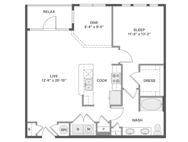 A5a floor plan, 1 Bedroom, 1 Bathroom at AMLI Frisco Crossing apartments