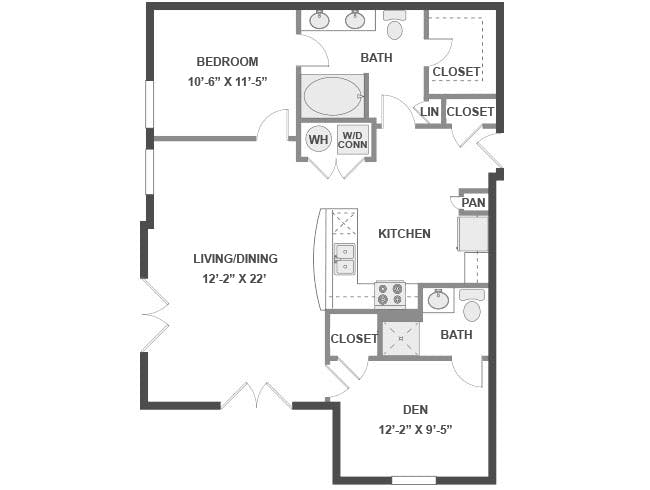 A6D floor plan, 1 Bedroom, 1 Bathroom, Den/Office at AMLI 300 apartments