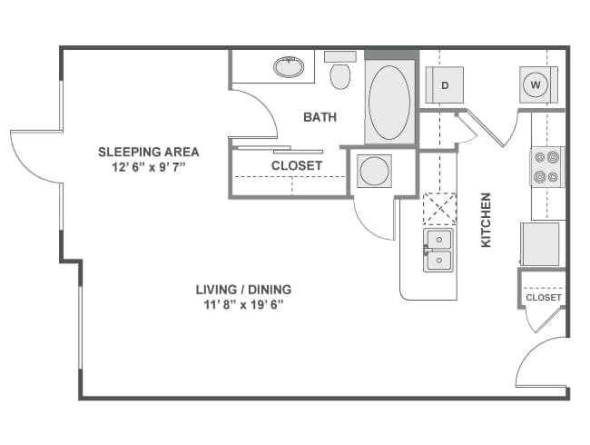 E1 floor plan, Studio, 1 Bathroom at AMLI at Escena apartments