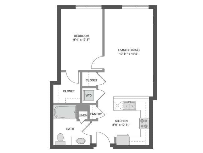A2b floor plan, 1 Bedroom, 1 Bathroom at AMLI South Lake Union apartments