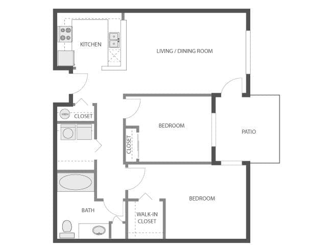 B4 floor plan, 2 Bedroom, 1 Bathroom at AMLI Bellevue Park apartments