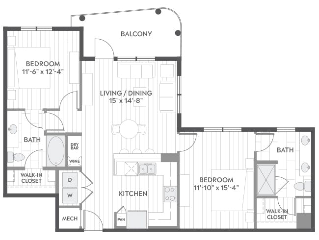 C5 floor plan, 2 Bedroom, 2 Bathroom at AMLI Branch Park apartments