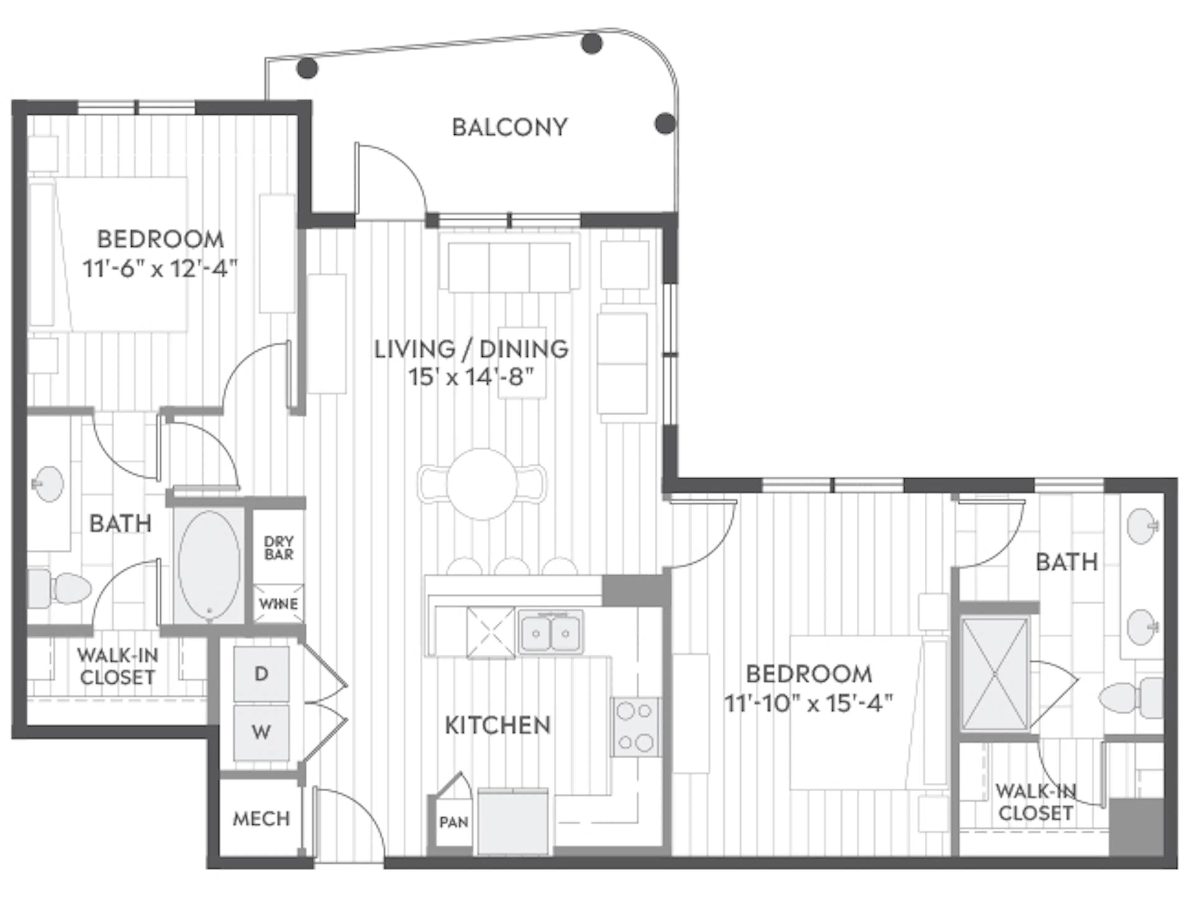 C5 floor plan, 2 Bedroom, 2 Bathroom at AMLI Branch Park apartments
