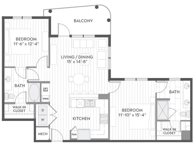 C5 floor plan, 2 Bedroom, 2 Bathroom at AMLI Branch Park apartments