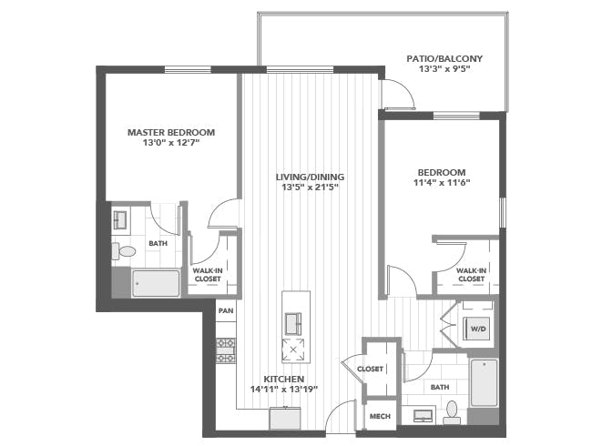 C6f floor plan, 2 Bedroom, 2 Bathroom at AMLI Old Pasadena apartments