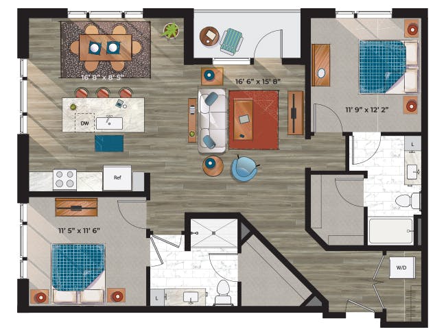 C7 floor plan, 2 Bedroom, 2 Bathroom at AMLI at Uptown apartments
