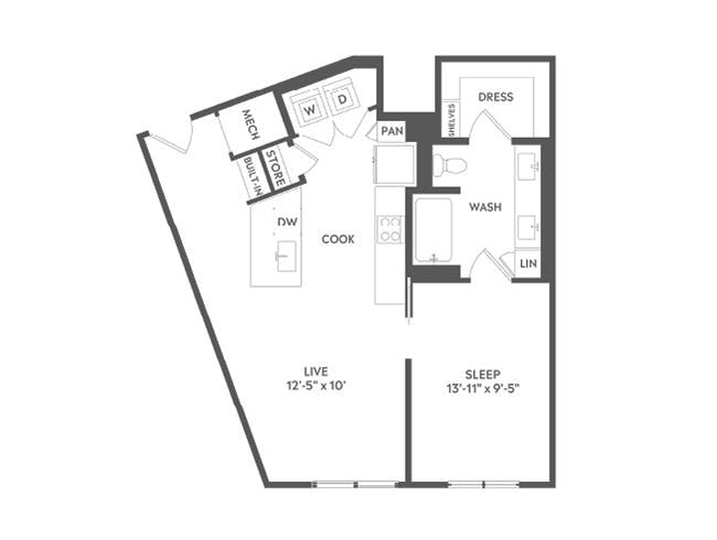 A3a floor plan, 1 Bedroom, 1 Bathroom at AMLI Art District apartments