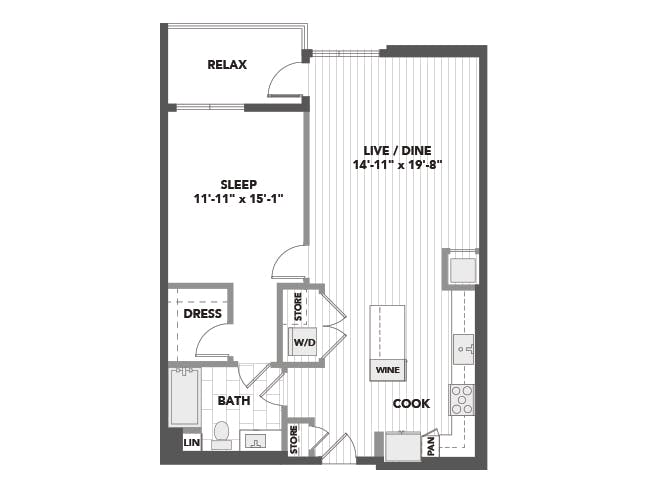 A5 floor plan, 1 Bedroom, 1 Bathroom at AMLI Marina Del Rey apartments