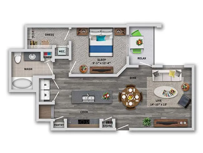 A4 floor plan, 1 Bedroom, 1 Bathroom at AMLI Dry Creek apartments