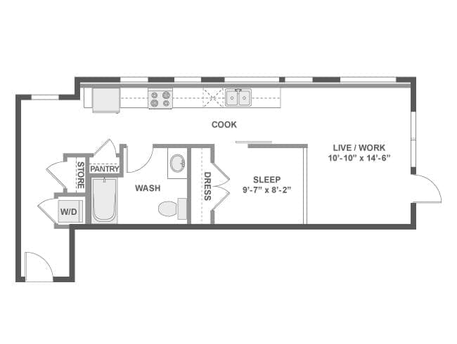 A2aLW floor plan, 1 Bedroom, 1 Bathroom, Live/Work at AMLI Wallingford apartments