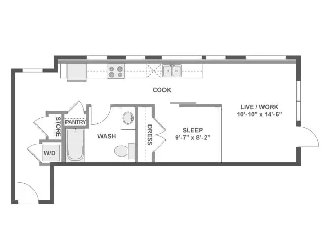 A2aLW floor plan, 1 Bedroom, 1 Bathroom, Live/Work at AMLI Wallingford apartments