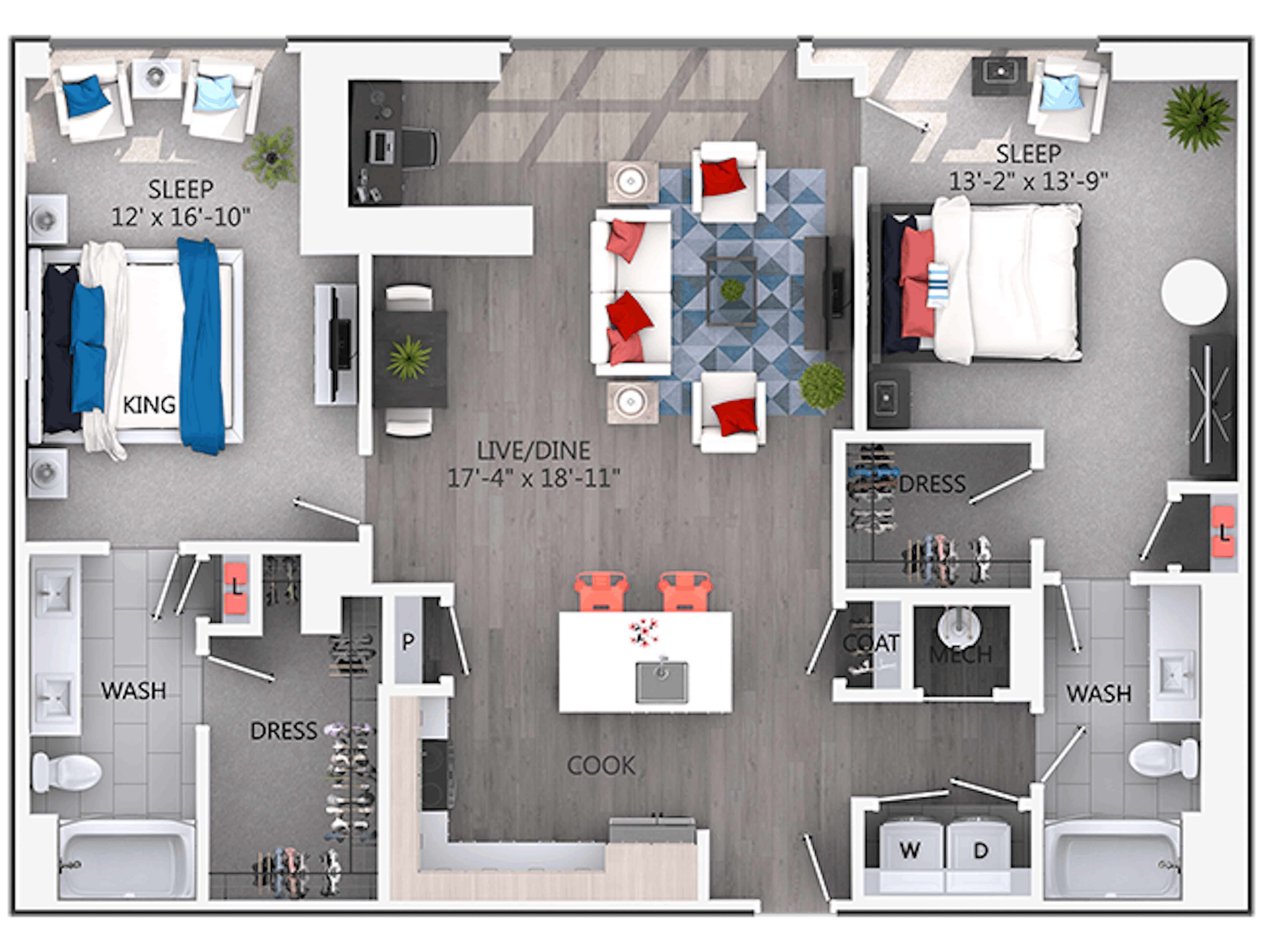 C7 floor plan, 2 Bedroom, 2 Bathroom at AMLI Arts Center apartments