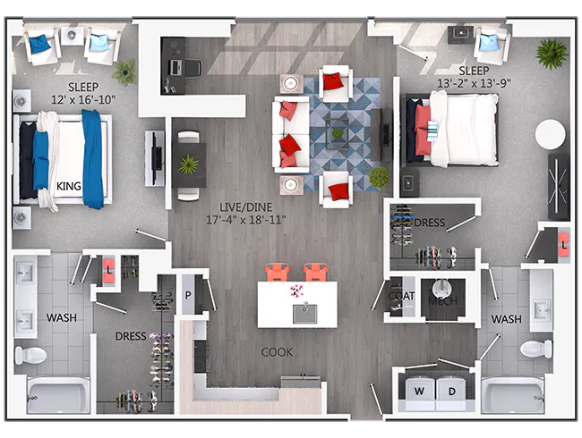 C7 floor plan, 2 Bedroom, 2 Bathroom at AMLI Arts Center apartments