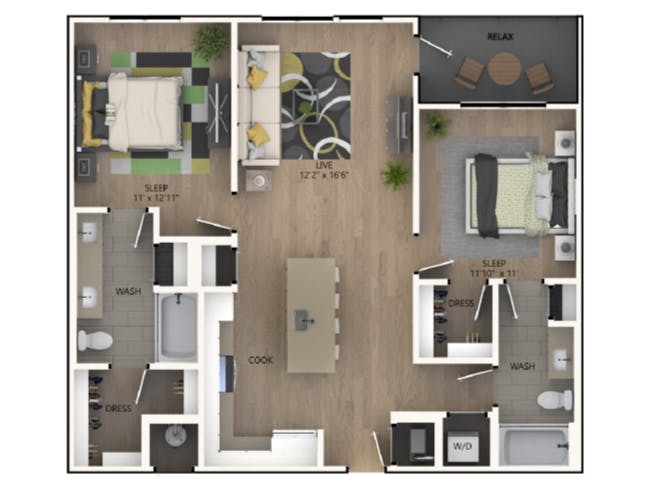 C4 floor plan, 2 Bedroom, 2 Bathroom at AMLI RiNo apartments