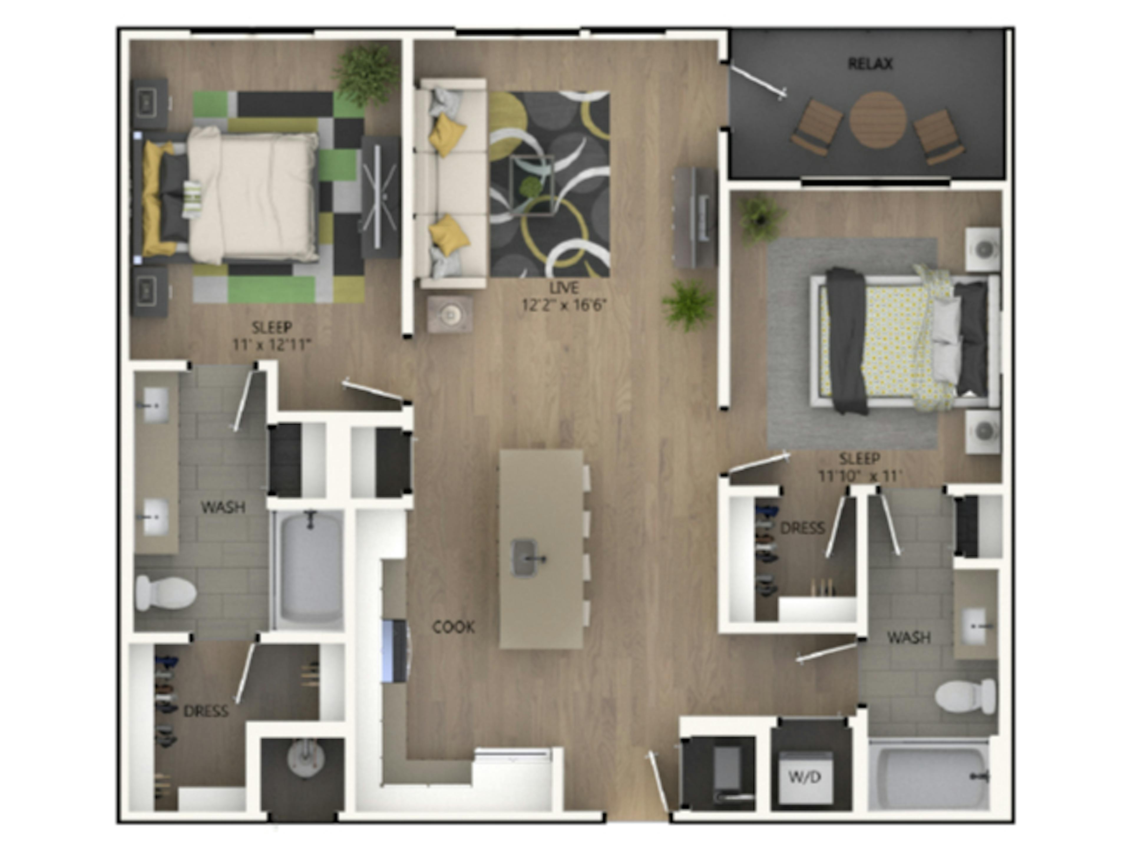 C4 floor plan, 2 Bedroom, 2 Bathroom at AMLI RiNo apartments