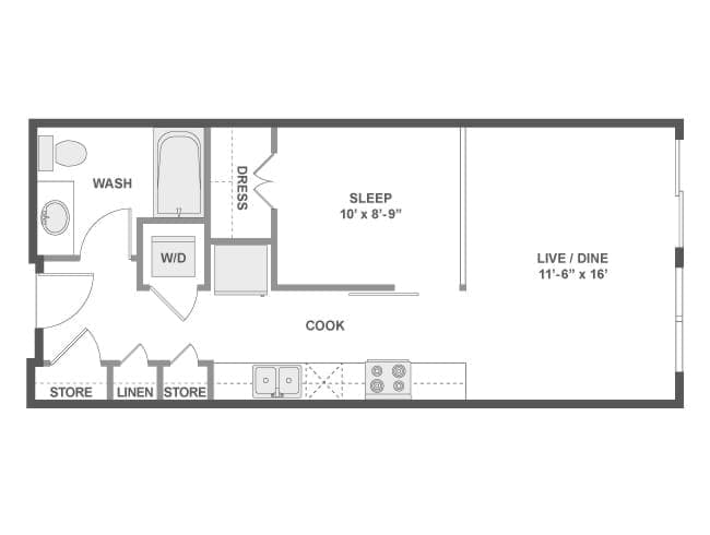 E2 floor plan, Studio, 1 Bathroom at AMLI Wallingford apartments