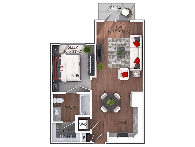 A1b floor plan, 1 Bedroom, 1 Bathroom at AMLI Denargo Market apartments
