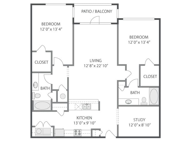 C7D floor plan, 2 Bedroom, 2 Bathroom, Office/Den at AMLI Quadrangle apartments