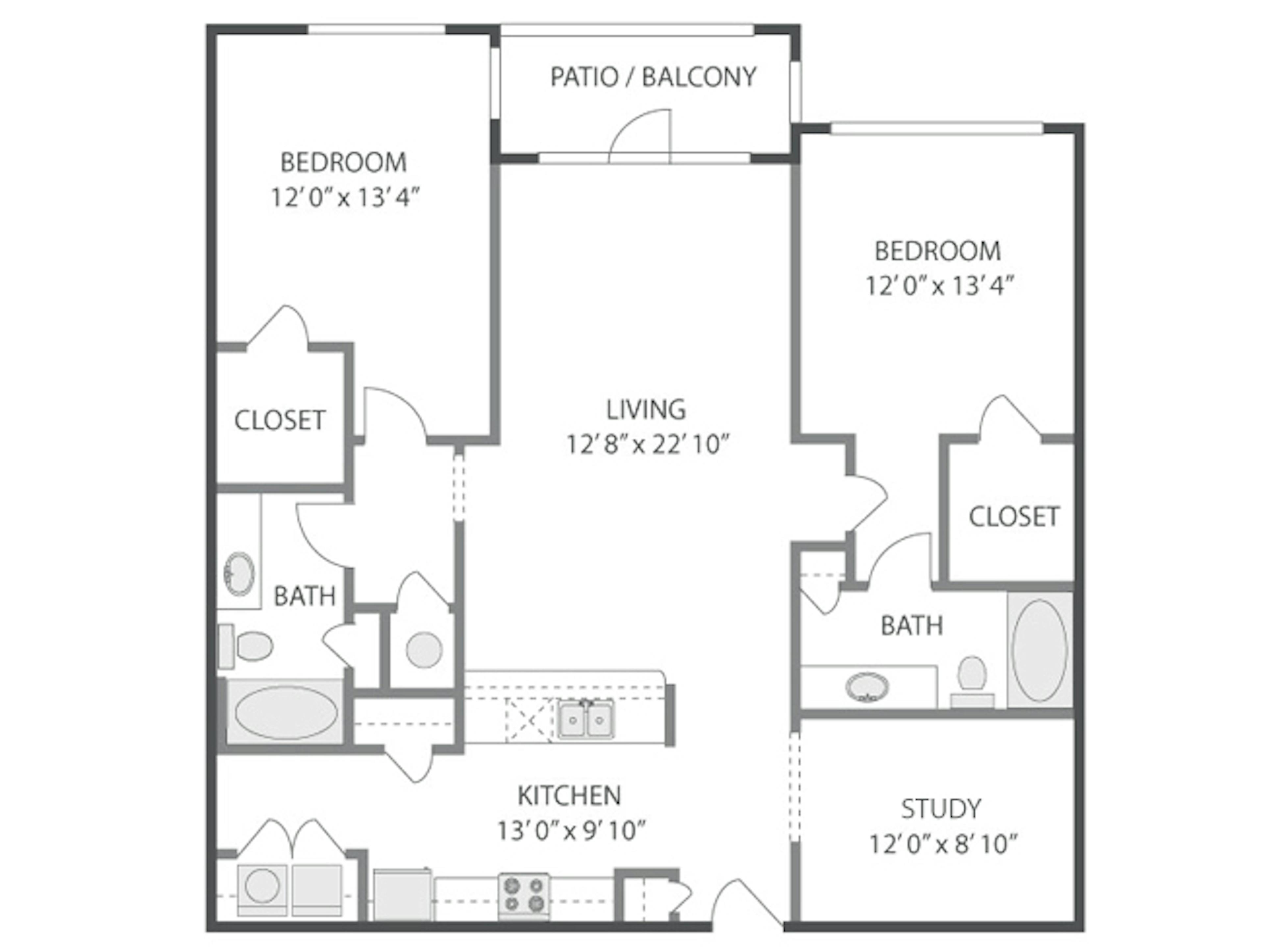 C7D floor plan, 2 Bedroom, 2 Bathroom, Office/Den at AMLI Quadrangle apartments