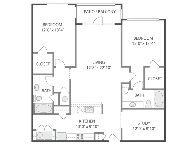 C7D floor plan, 2 Bedroom, 2 Bathroom, Office/Den at AMLI Quadrangle apartments