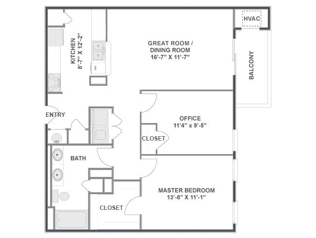 Pebble Beach floor plan, 1 Bedroom, 1 Bathroom at AMLI at Seven Bridges apartments