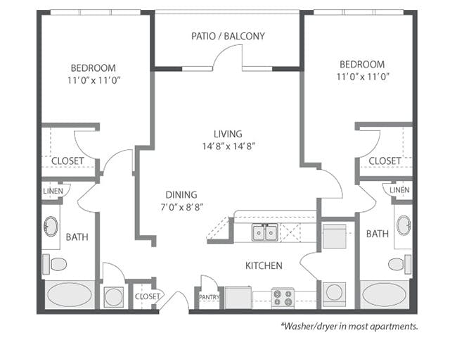 C4 floor plan, 2 Bedroom, 2 Bathroom at AMLI South Shore apartments