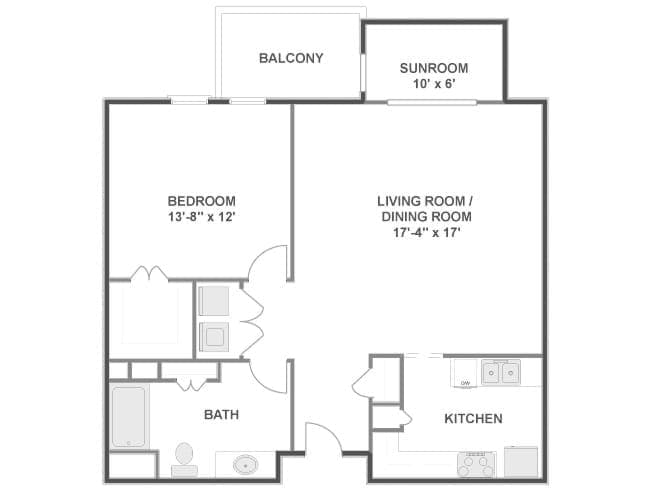 Guadalupe floor plan, 1 Bedroom, 1 Bathroom at AMLI Downtown apartments