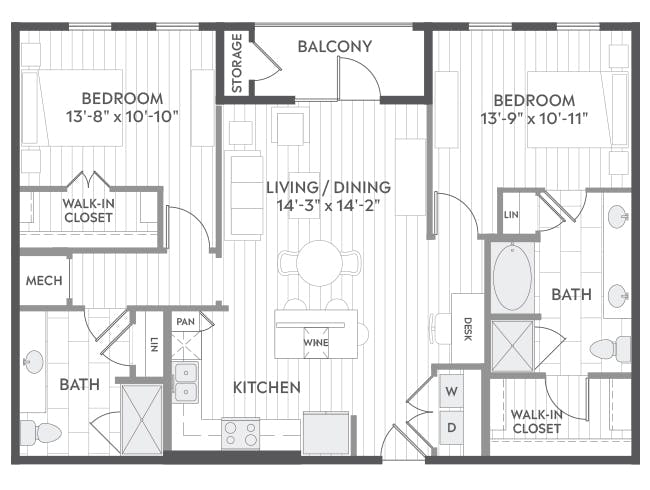 C6a floor plan, 2 Bedroom, 2 Bathroom at AMLI Branch Park apartments