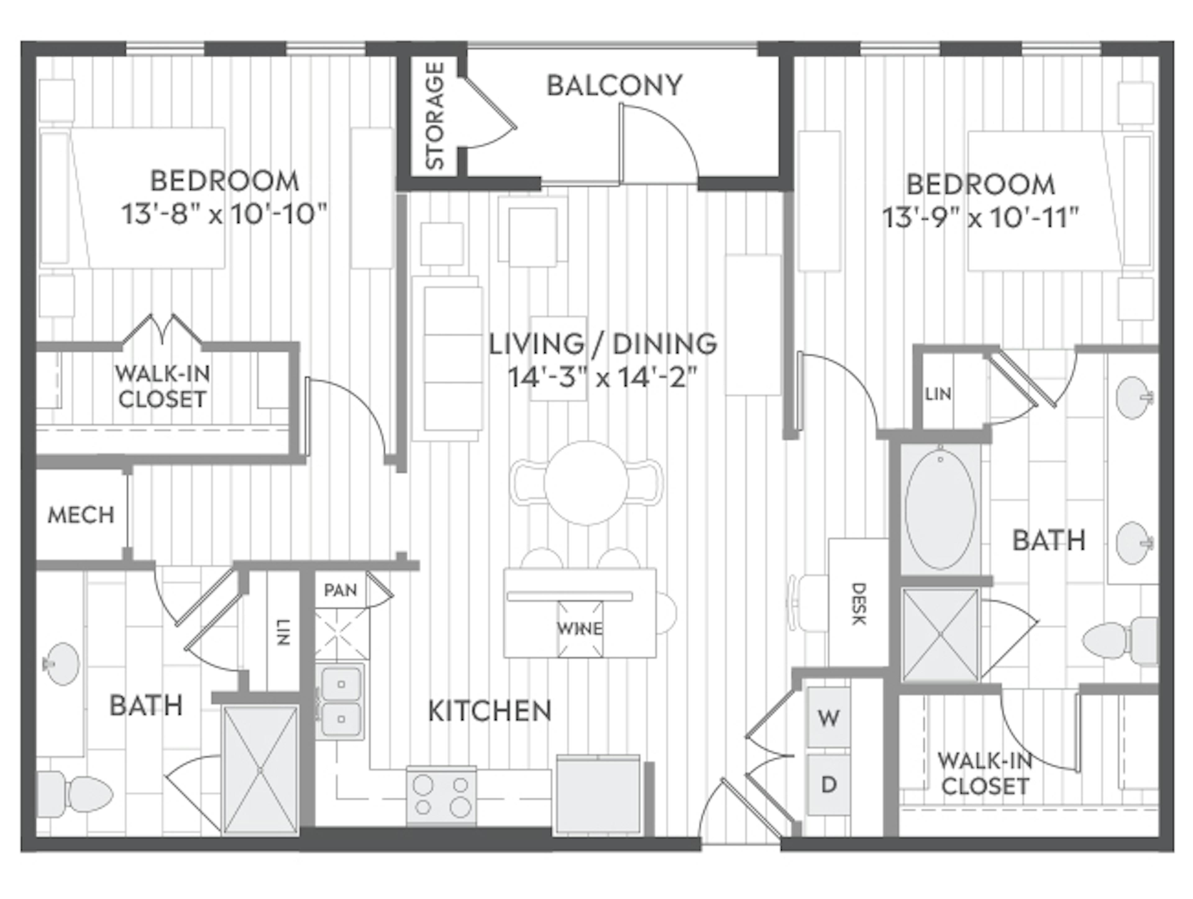 C6a floor plan, 2 Bedroom, 2 Bathroom at AMLI Branch Park apartments