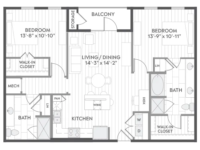 C6a floor plan, 2 Bedroom, 2 Bathroom at AMLI Branch Park apartments
