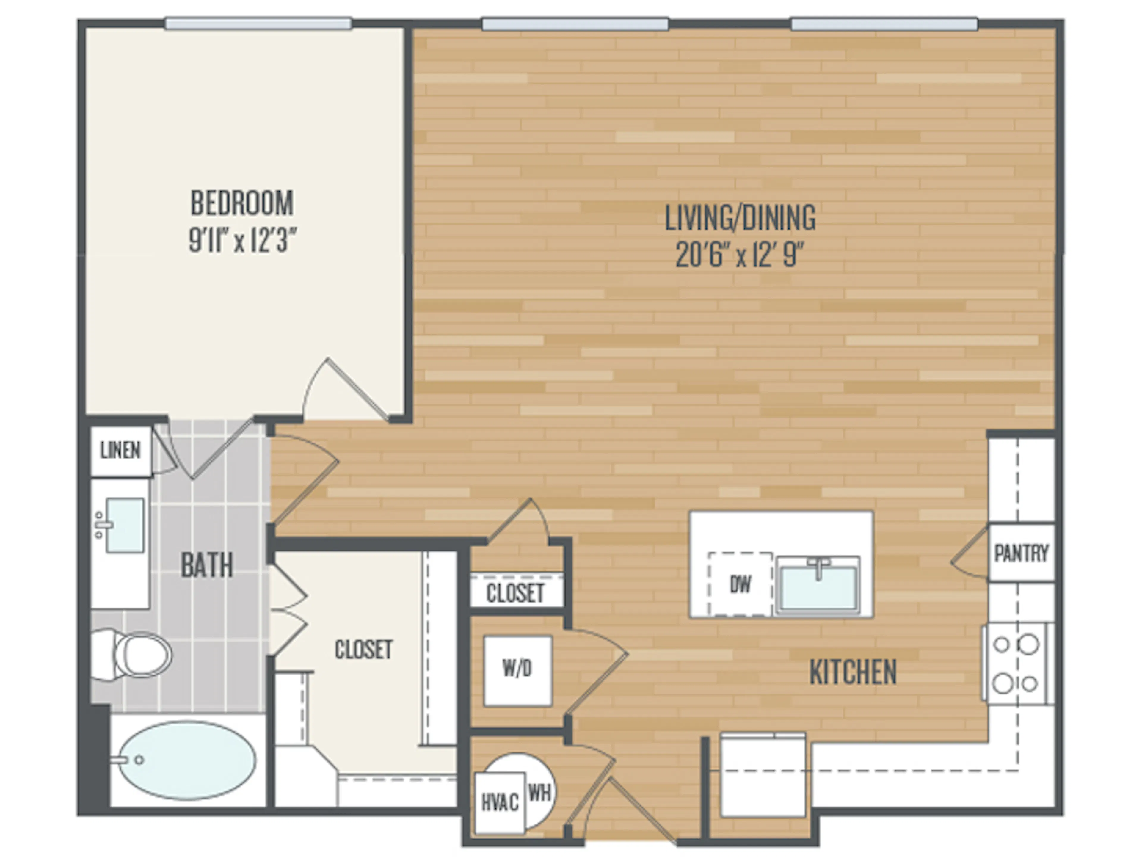A4e floor plan, 1 Bedroom, 1 Bathroom at AMLI Grapevine apartments