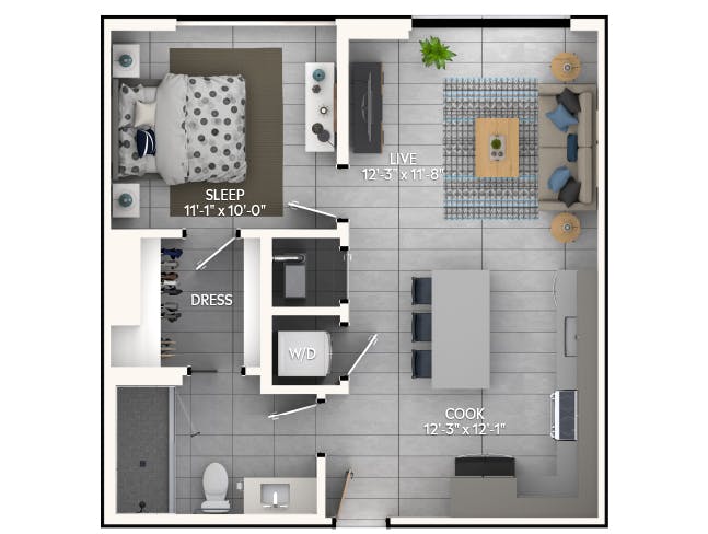 A2a floor plan, 1 Bedroom, 1 Bathroom at AMLI Wynwood apartments