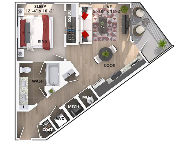 A2 floor plan, 1 Bedroom, 1 Bathroom at AMLI Riverfront Green apartments