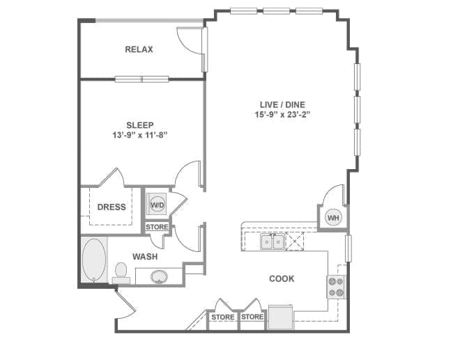 A5b floor plan, 1 Bedroom, 1 Bathroom at AMLI Campion Trail apartments
