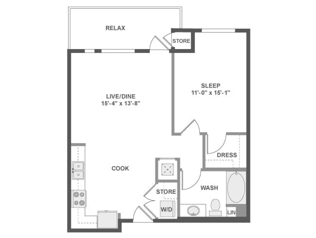 A3c floor plan, 1 Bedroom, 1 Bathroom at AMLI Uptown Orange apartments