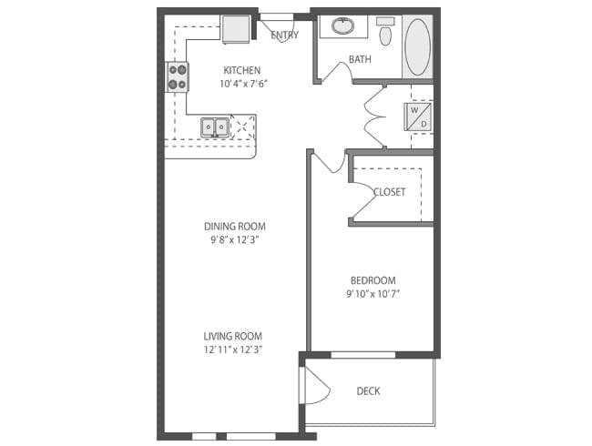 A3e floor plan, 1 Bedroom, 1 Bathroom at AMLI 535 apartments