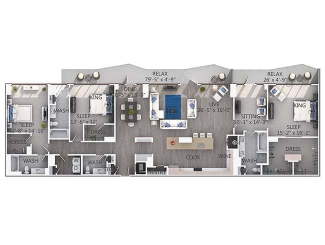 D16P floor plan, 3 Bedroom, 3.5 Bathroom Penthouse at AMLI 3464 apartments