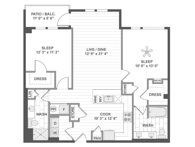 C6a floor plan, 2 Bedroom, 2 Bathroom at AMLI Deerfield apartments