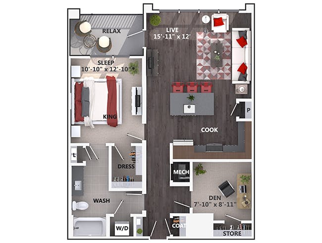 B3 floor plan, 2 Bedroom, 1 Bathroom at AMLI Riverfront Green apartments