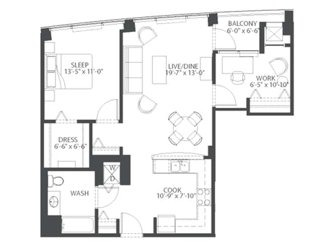 Chic floor plan, 1 Bedroom, 1 Bathroom at AMLI 900 apartments