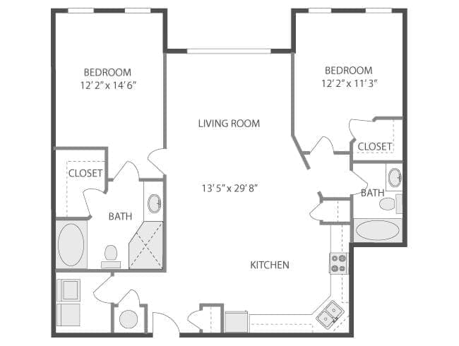 C650 floor plan, 2 Bedroom, 2 Bathroom at AMLI Lindbergh apartments