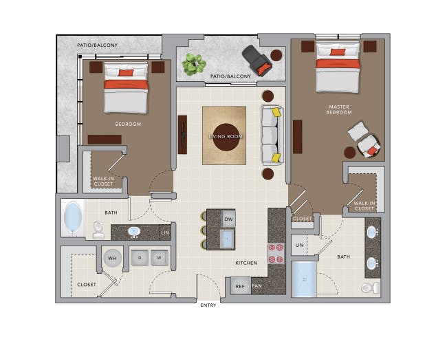 C6h floor plan, 2 Bedroom, 2 Bathroom at AMLI 8800 apartments
