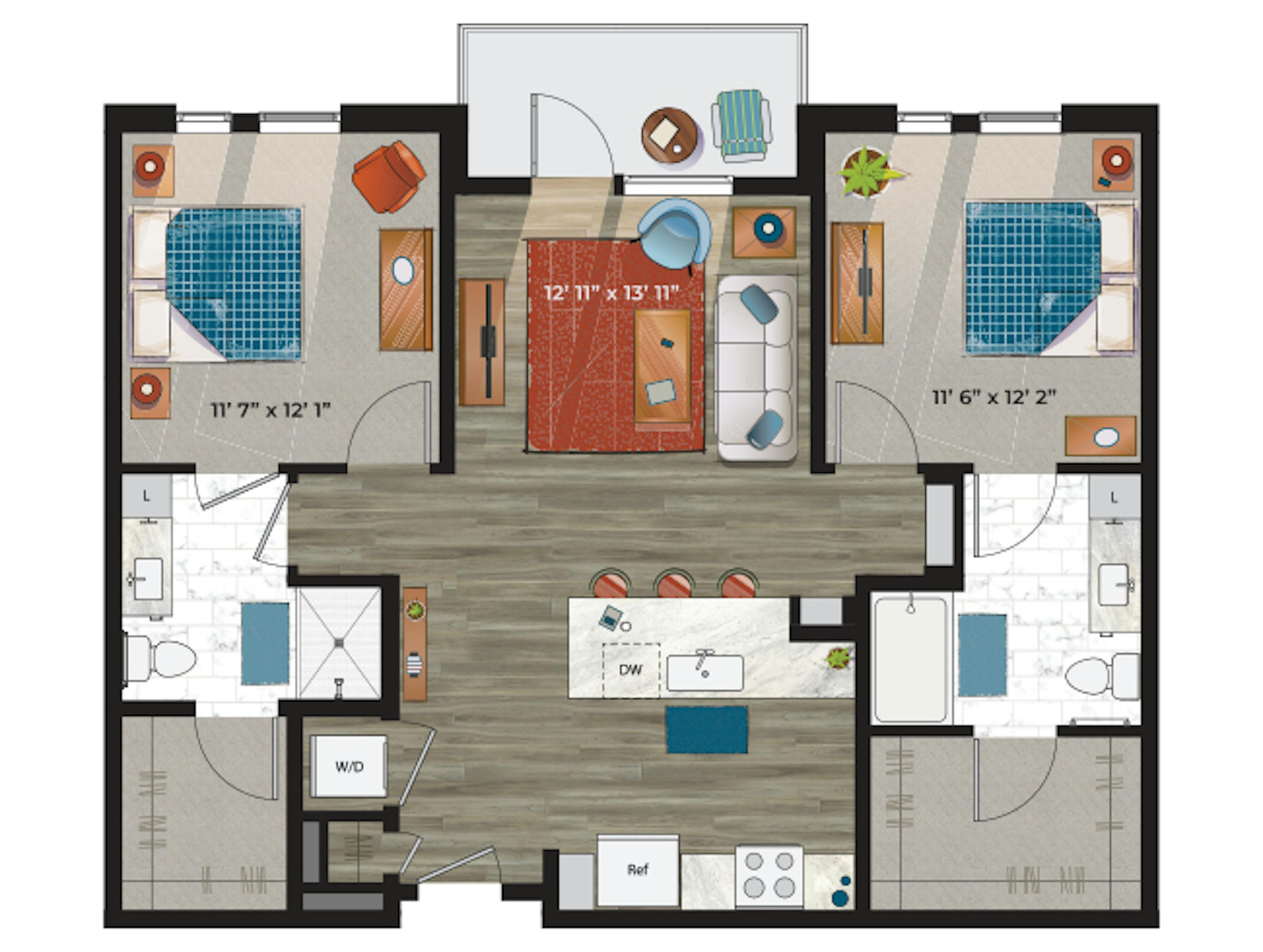 C5 floor plan, 2 Bedroom, 2 Bathroom at AMLI at Uptown apartments