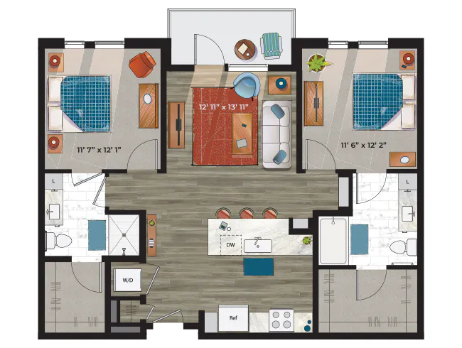 C5 floor plan, 2 Bedroom, 2 Bathroom at AMLI at Uptown apartments