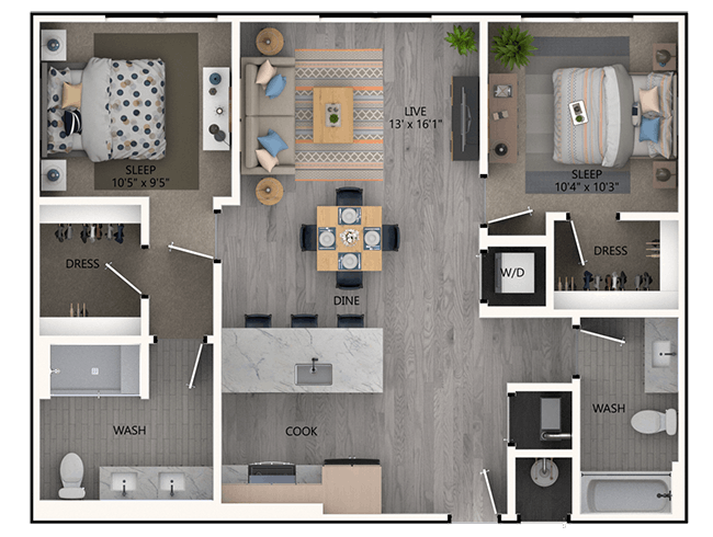 C4 floor plan, 2 Bedroom, 2 Bathroom at AMLI Broadway Park apartments